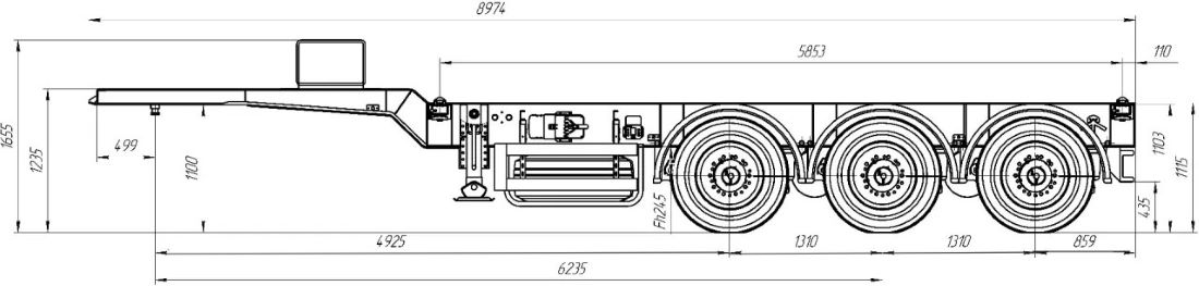 Container carrier semi-trailer BK-320D, dimension drawing